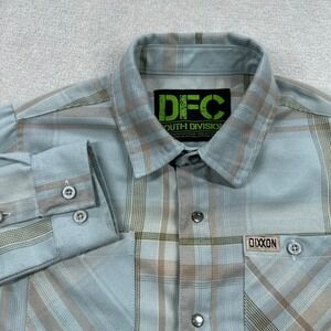 Dixxon Flannel Co Shirt Youth Medium Blue Tan Plaid DFC D-Tech Snap Button Down
